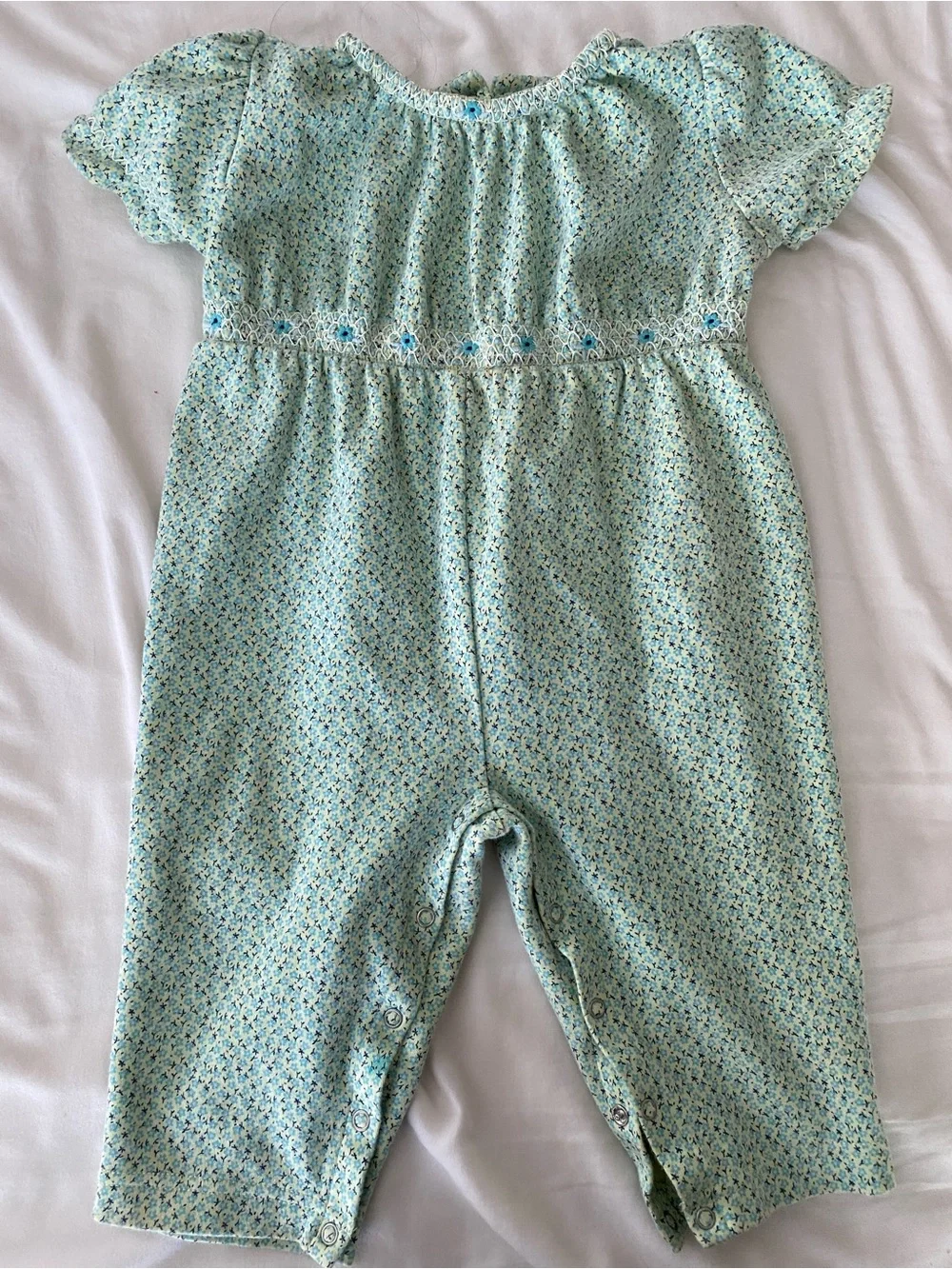 Gymboree Pale Green Romper with Blue Floral Print